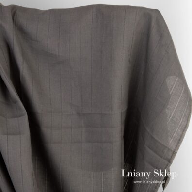 Szara w brąz tkanina lniana w prześwitujące paski.