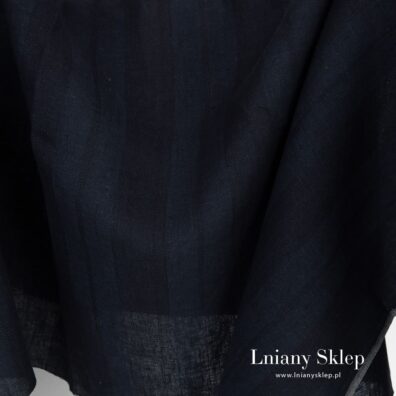 Ciemna tkanina 100% lniana w pasy.