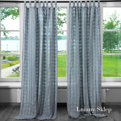 KORI szara w niebieski zasłona lniana.