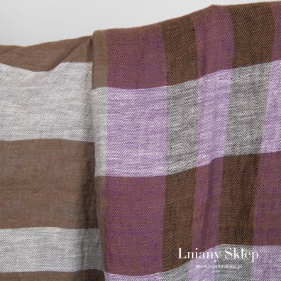 brązowo - szaro - fioletowy prany len.