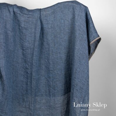 Ciemny niebieski w przeźroczystą krateczkę prany len.