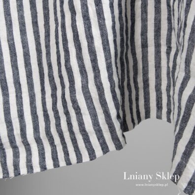 Prany len 100% w biało - granatowe pasy.