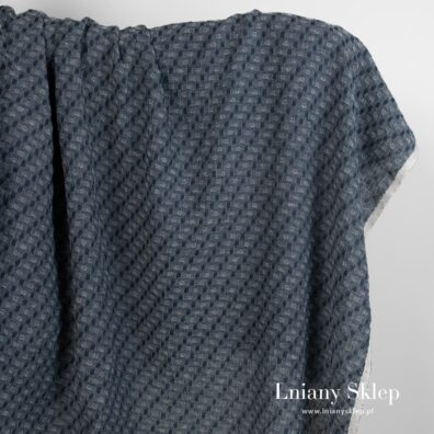 Len z wełną prana granatowa z czarnym tkanina.