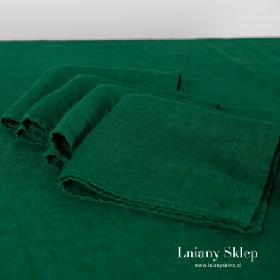 Zielona serwetka z pranego lnu 100%.