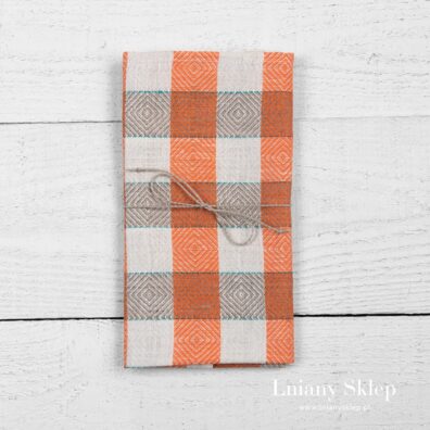 Lniana ściereczka kuchenna w kratkę.