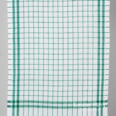 Ścierkowy biały w zieloną kratkę len z bawełną.