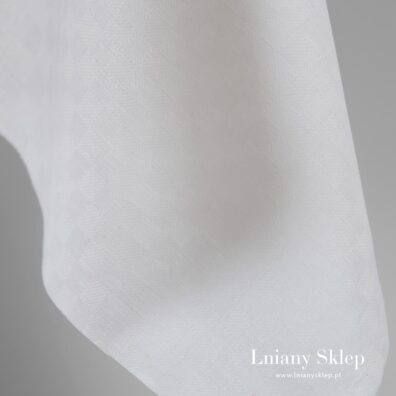 Biały w krateczkę len z bawełną.