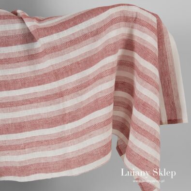 Tkanina lniana w czerwone i białe paski.