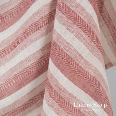 Tkanina w pionowo wytkane czerwone i białe paski.