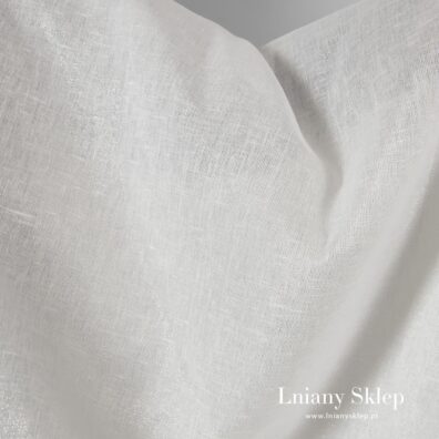 Biała, połyskująca srebrem tkanina lniana.