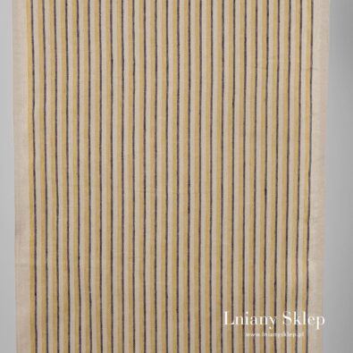 Tkanina ścierkowa w piaskowe i żółte paski.