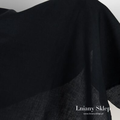 Granatowa w prążki tkanina lniana.