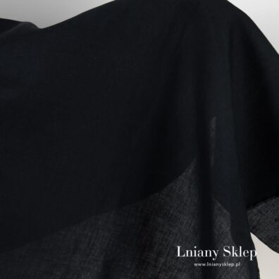 Granatowa w prążki tkanina lniana.