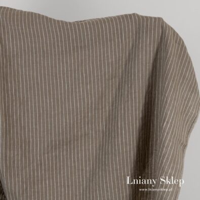 Prany ciemny beżowy w białe paski len.