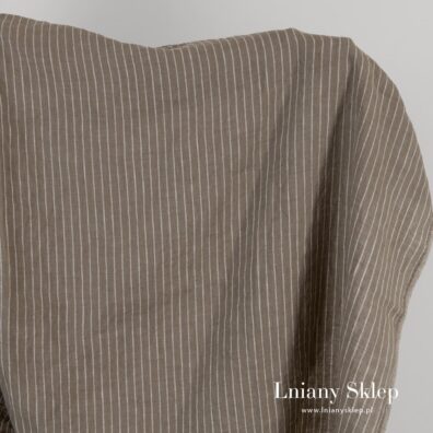 Prany ciemny beżowy w białe paski len.