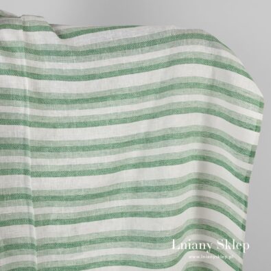 Biały w zielone paski len.