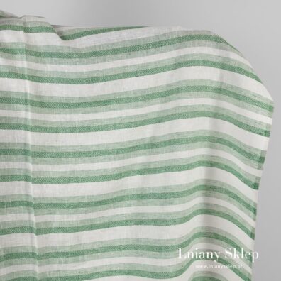 Biały w zielone paski len.