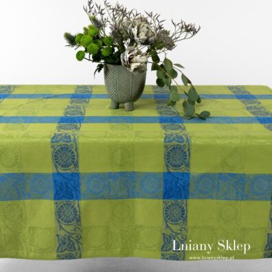 Żakardowy zielony obrus.