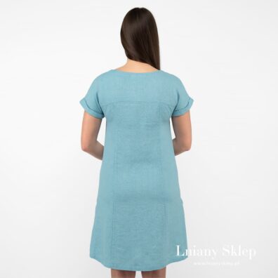 TIFANNY jasna turkusowa sukienka. Widok z tyłu.