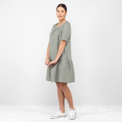 Khaki sukienka przed kolana.