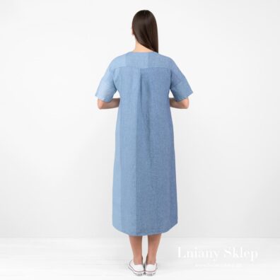 ALANA niebieska sukienka. Widok z tyłu.