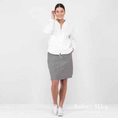 Szara spódniczka przed kolana z pranego lnu 100%.