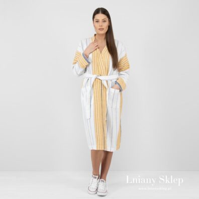 KORA biały w paski szlafrok.