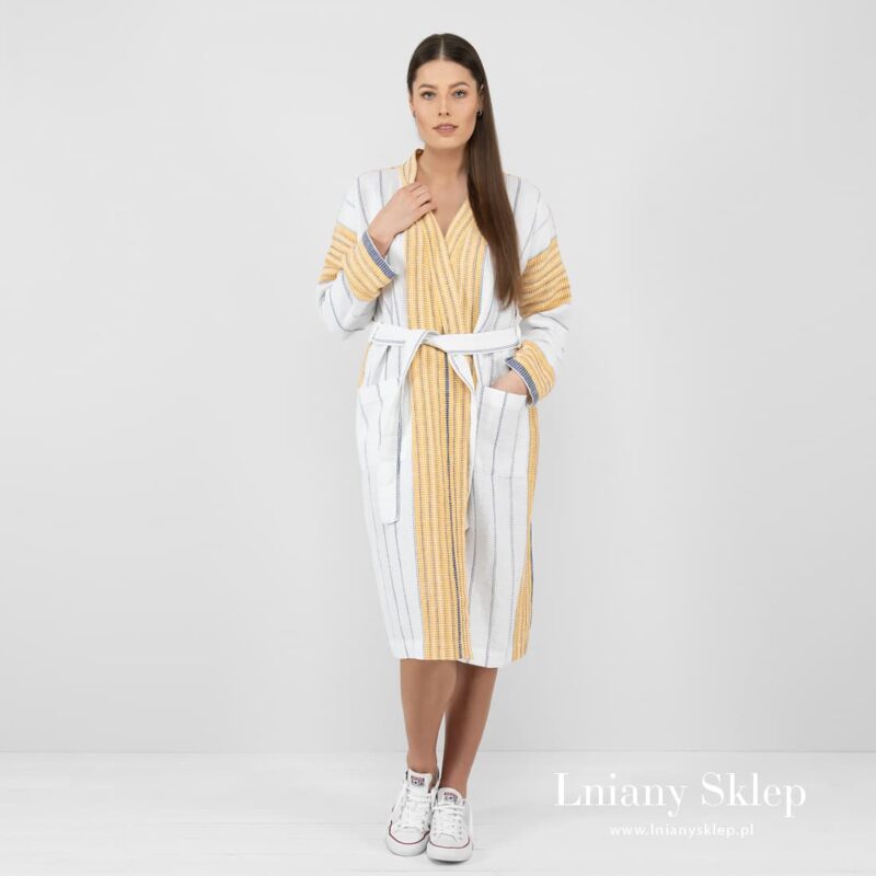 KORA biały w paski szlafrok.