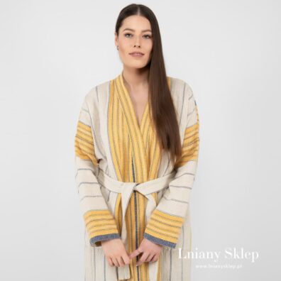 Szlafrok waflowy z pranej tkaniny 100% lnianej.