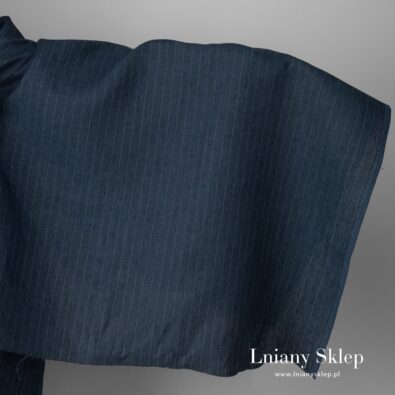Granatowa w paski tkanina lniana.