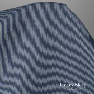 Len w granatowo-białe cieniutkie pionowe paski.