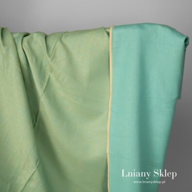 Dwustronny len z bawełną zielony i niebieski.