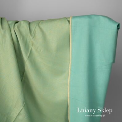 Dwustronny len z bawełną zielony i niebieski.