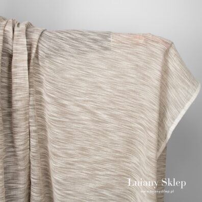 Piaskowy len z bawełną w białe prążki.