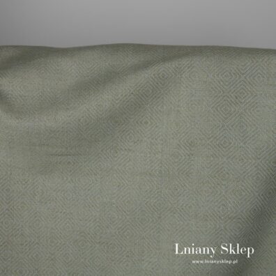 Szara w zieleń tkanina lniano - bawełniana.
