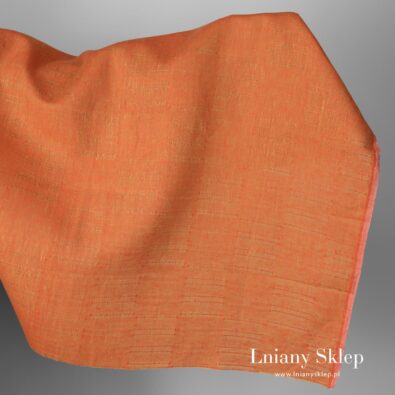 Tkanina lniana czerwona z żółtym w prążki.