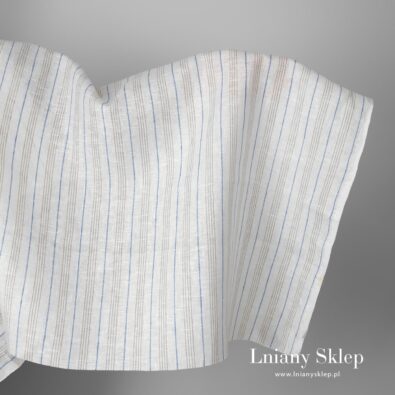 Biała w cienkie paski tkanina lniana .