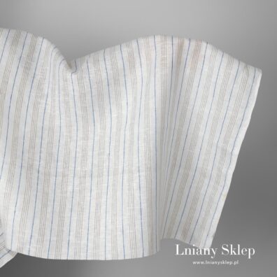 Biała w cienkie paski tkanina lniana .