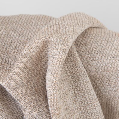 Biało - brązowy, szeroki ok. 270cm len z bawełną.