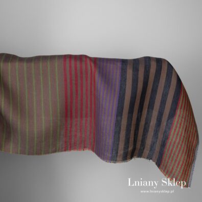 Tkanina lniana w ciemne kolorowe pasy.