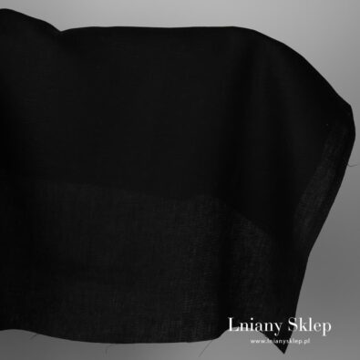 Czarna waflowa tkanina lniana.