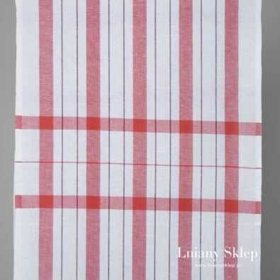 Tkanina ścierkowa w czerwone paski.