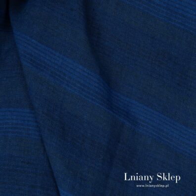 Prana szeroka 295cm niebieska w pasy tkanina lniana.