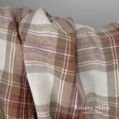 Len z bawełną w kratkę. Szerkość ok. 270 cm.