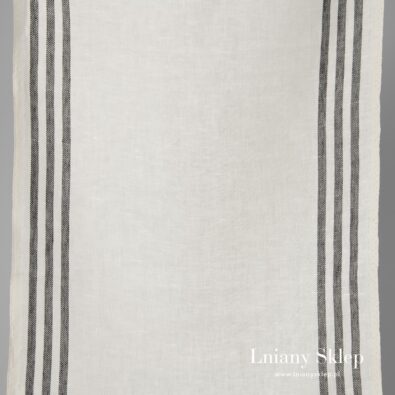 Biała w czarne paski tkanina ścierkowa.