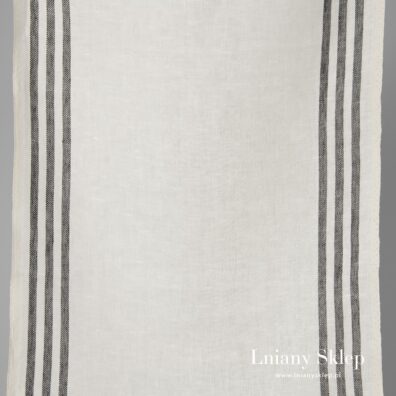 Biała w czarne paski tkanina ścierkowa.