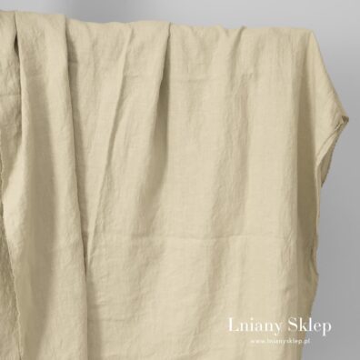 Piaskowa dekatyzowana tkanina lniana.