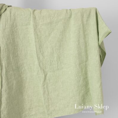 Zielona dekatyzowana tkanina lniana.