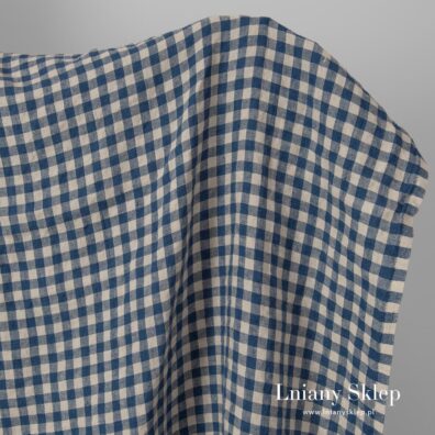 Granatowo - piaskowy prany len na odzież i tekstylia domowe.