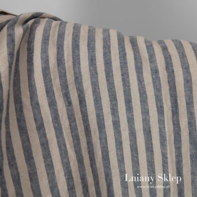 Piaskowo- granatowy prany len.